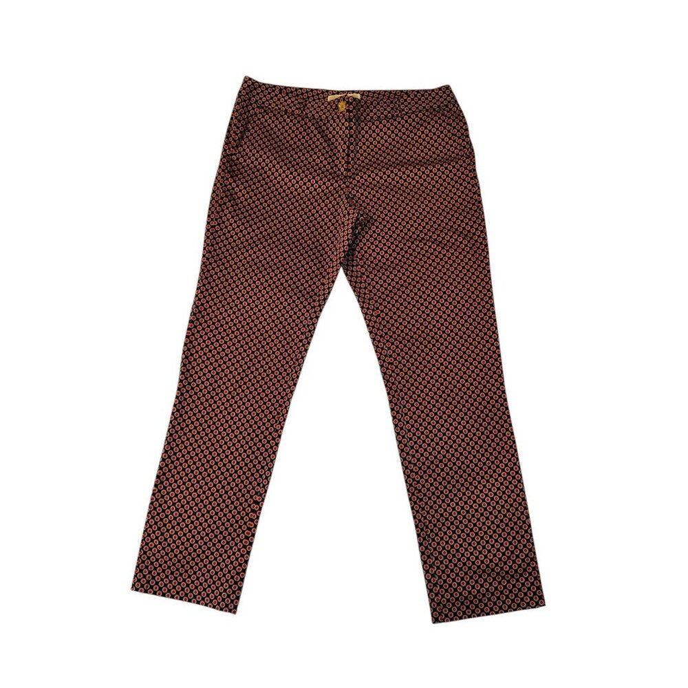 Michael Kors Womens Straight Pants With Pockets Blue White Red Geometric Sz 8